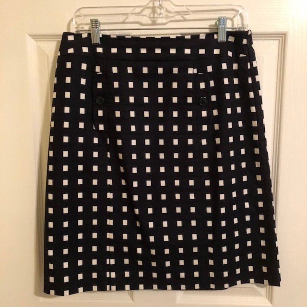 Ann Taylor navy & white block pattern skirt EUC